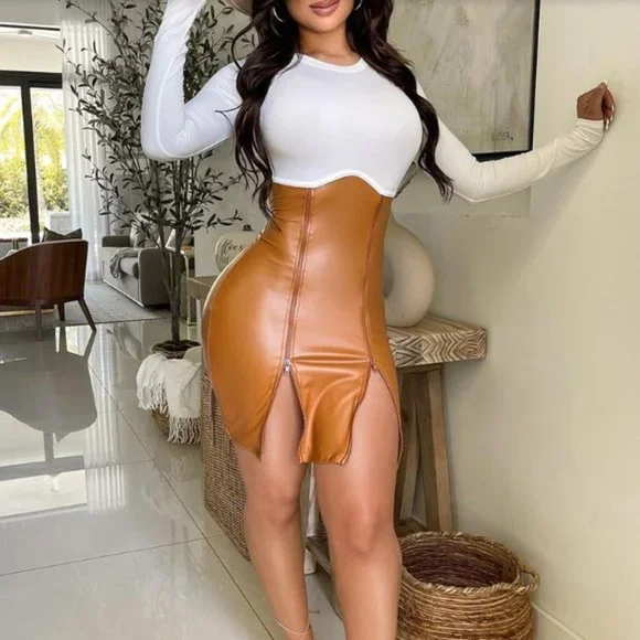 Dastash | Dresses | Faux Leather Patch Zipper Design Bodycon Dress Sexy M |  Poshmark
